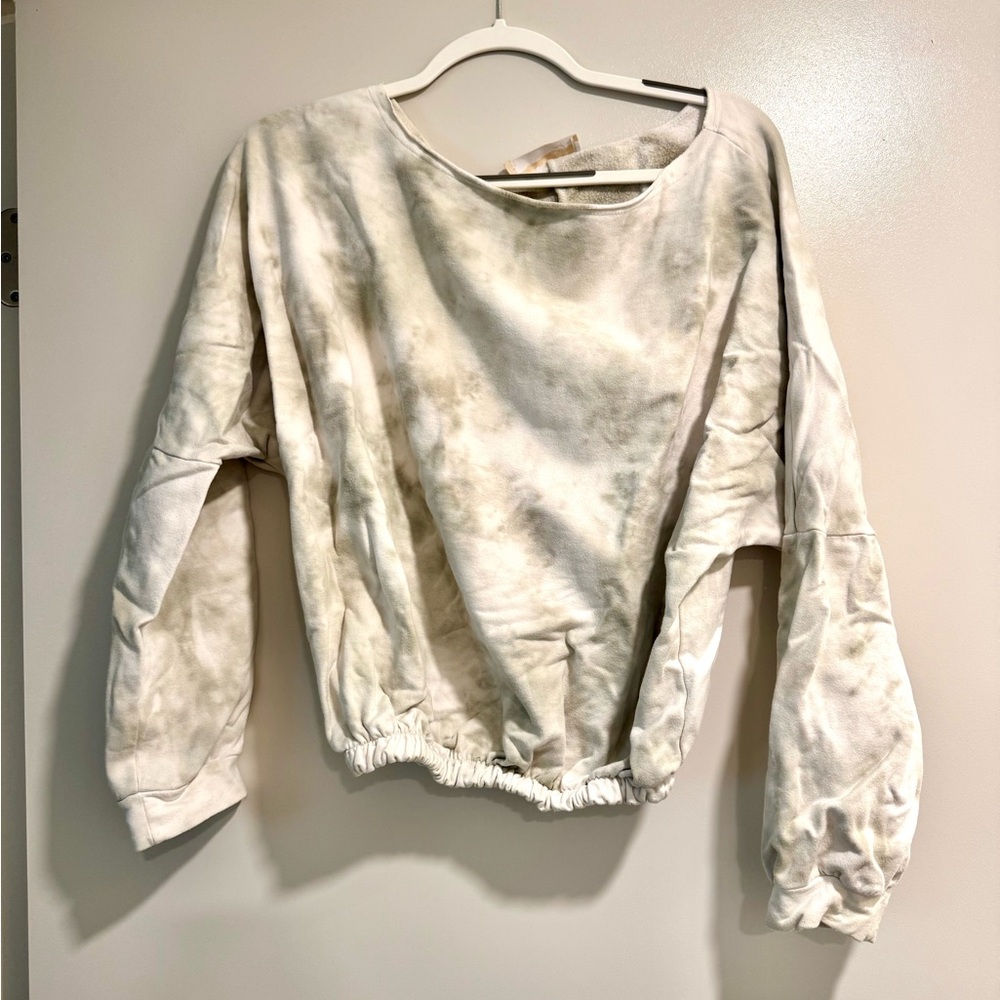 Adorable Green and White Tie-Dye Cropped Off-the-Shoulder Sweatshirt, Size S